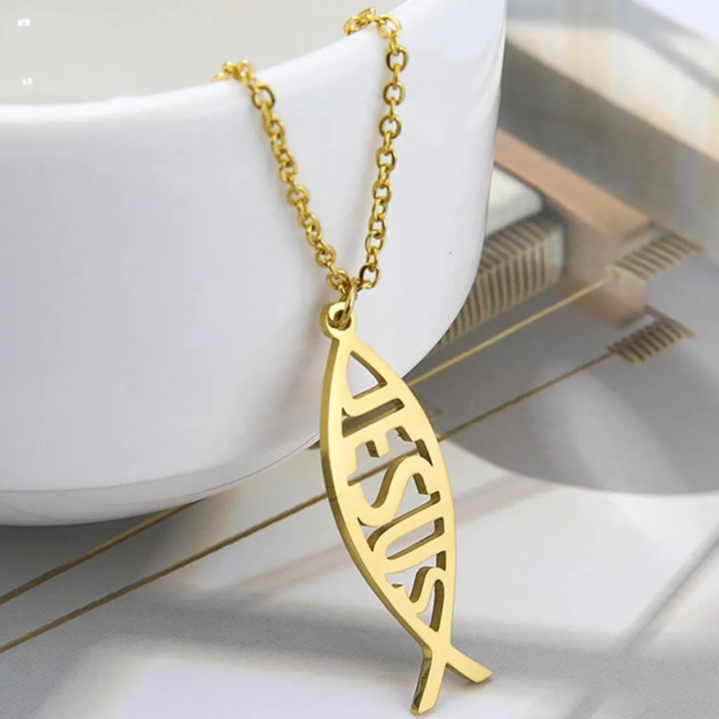 Jude Jewelers Stainless Steel Jesus Fish Style Christian Religious Pendant Necklace