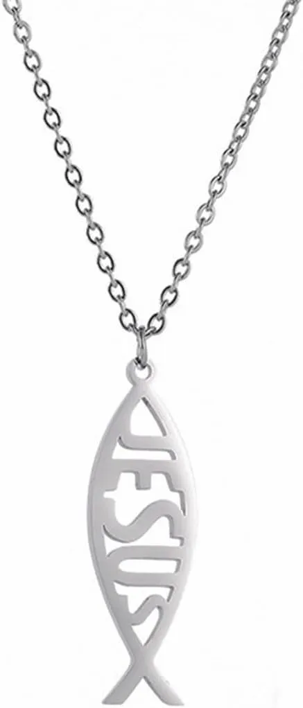Jude Jewelers Stainless Steel Jesus Fish Style Christian Religious Pendant Necklace