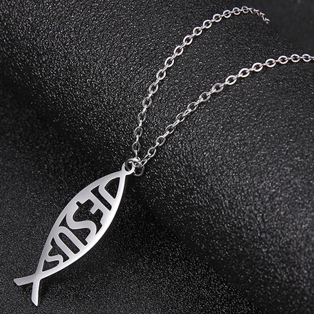 Jude Jewelers Stainless Steel Jesus Fish Style Christian Religious Pendant Necklace