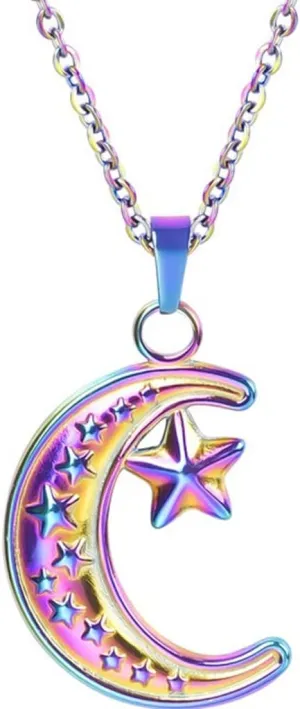Jude Jewelers Stainless Steel Moon Crescent Star Style Wedding Statement Vacation Birthday Pendant Necklace