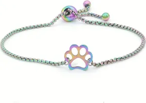 Jude Jewelers Stainless Steel Rainbow Multicolor Adjustable Size Dog Cat Paw Charm Chain Bracelet