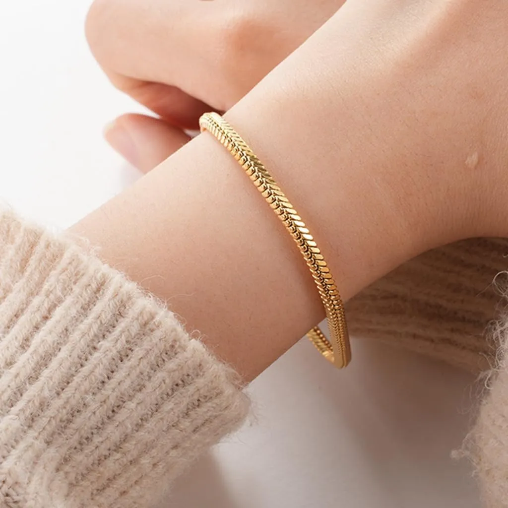Jude Jewelers Stainless Steel Snake Chain Style Bangle Bracelet