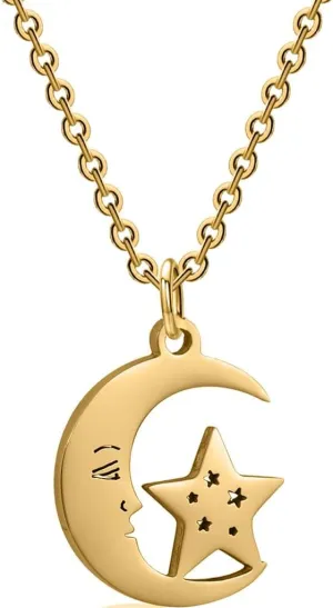 Jude Jewelers Stainless Steel Star Moon Crescent Style Pendant Necklace