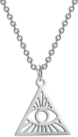 Jude Jewelers Stainless Steel Triangle Evil Eye of God Pendant Necklace