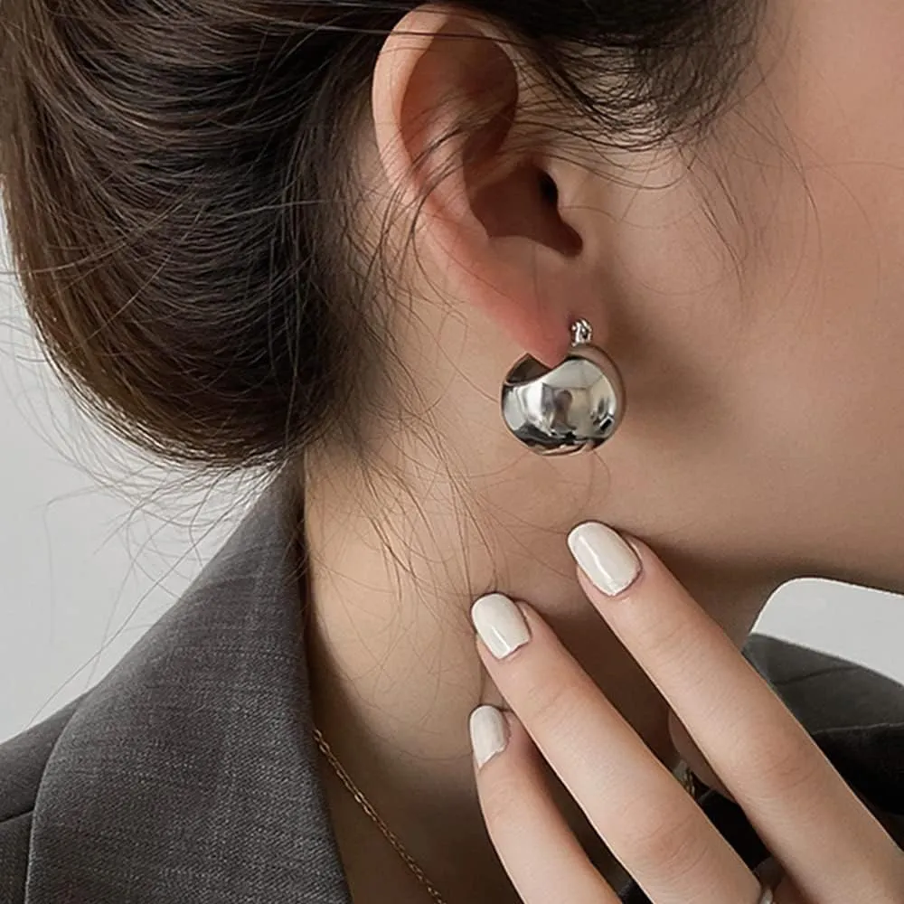 Jumwrit Silver Round Ball Drop Dangle Earrings Set Dainty Huggie Hoop Earrings Chunky Simple Polished Ball Earrings Hypoallergenic Earrings Jewelry for Women
