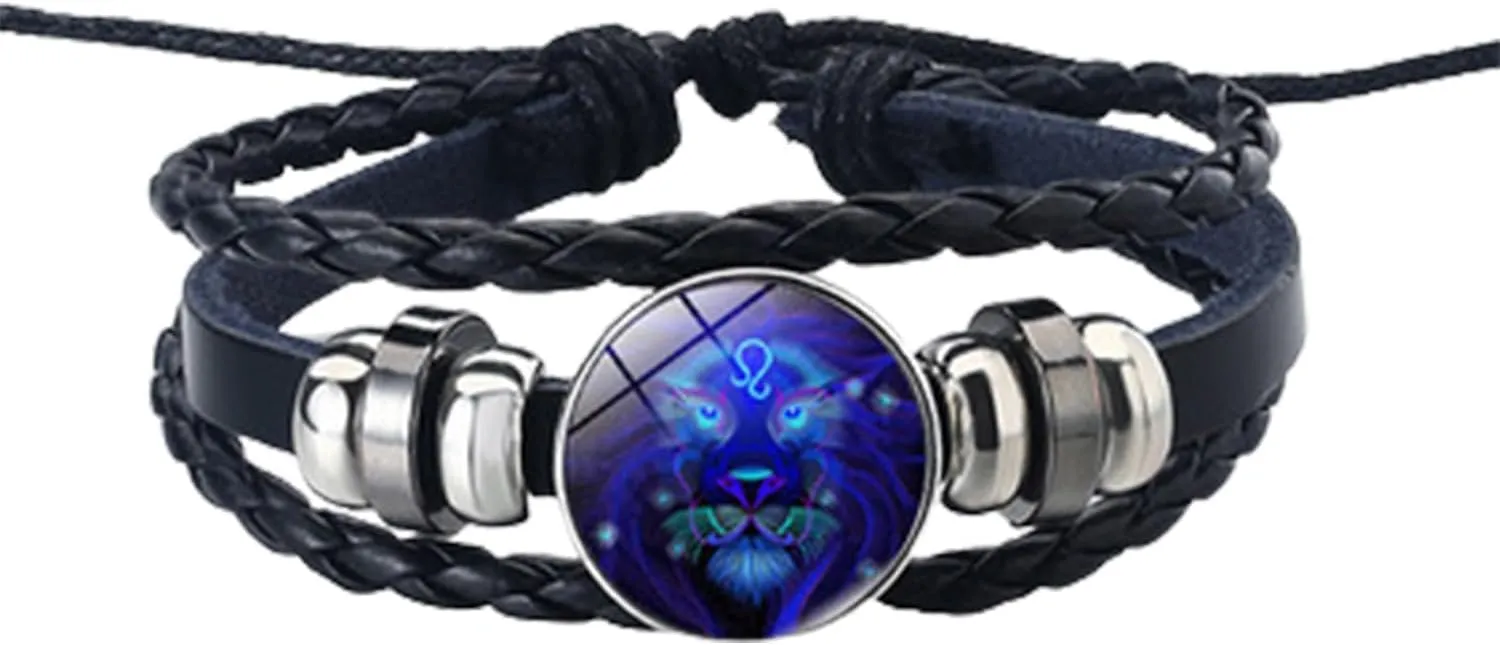 Kapley Serene Manifestation Bracelet, 12 Constellations Gemstone Leather Bracelet,Constellation Zodiac Bracelet Bangle Wristband for Women Men Constellation lovers