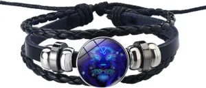 Kapley Serene Manifestation Bracelet, 12 Constellations Gemstone Leather Bracelet,Constellation Zodiac Bracelet Bangle Wristband for Women Men Constellation lovers