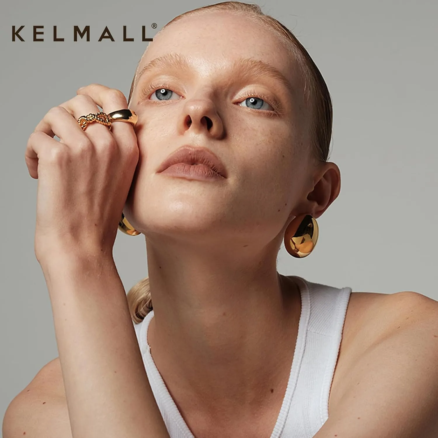 KELMALL 14K Gold Hoop Earrings for Women, Hypoallergenic Chunky Teardrop Round Non Tarnish Drop Statement Earrings for Sensitive Ears