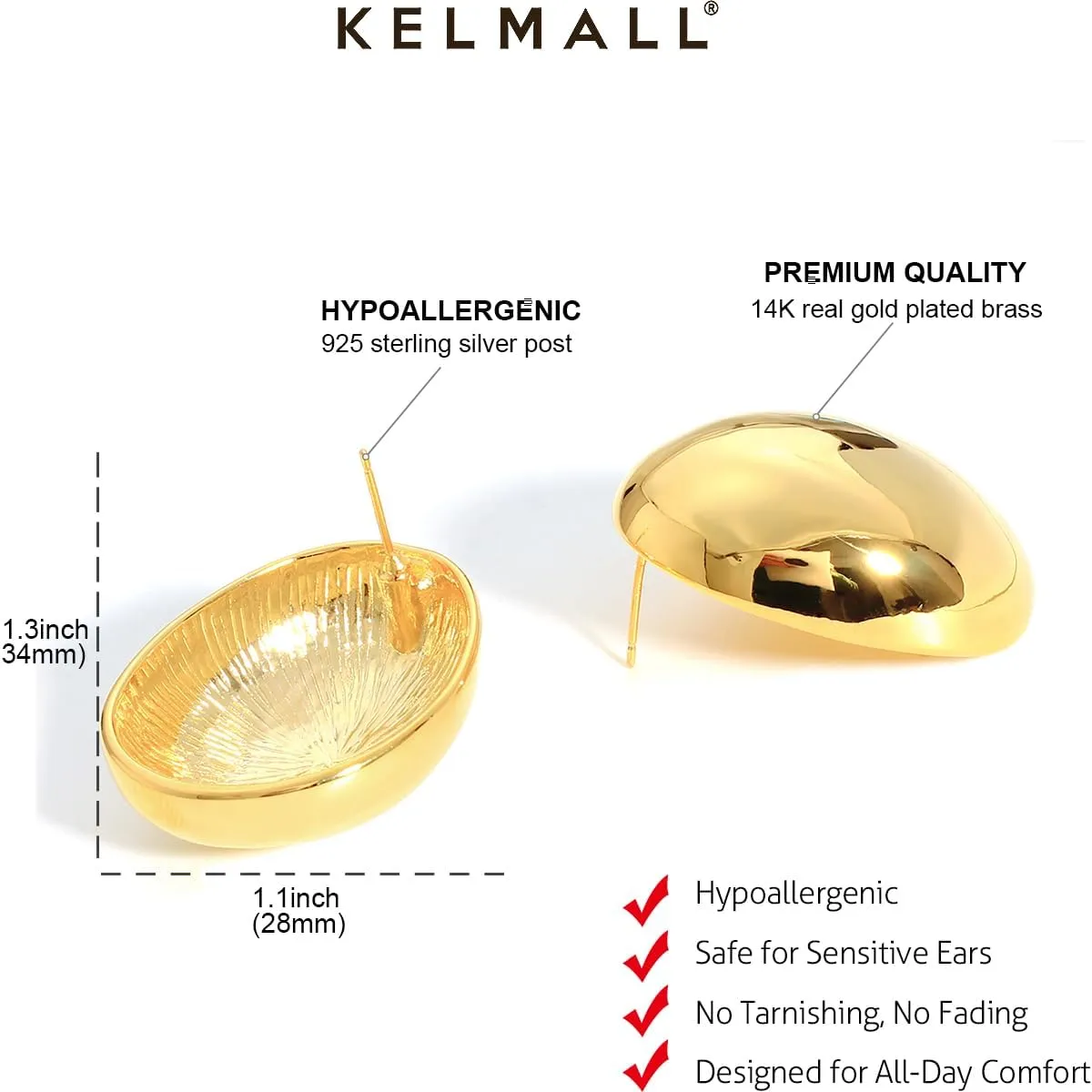 KELMALL 14K Gold Hoop Earrings for Women, Hypoallergenic Chunky Teardrop Round Non Tarnish Drop Statement Earrings for Sensitive Ears