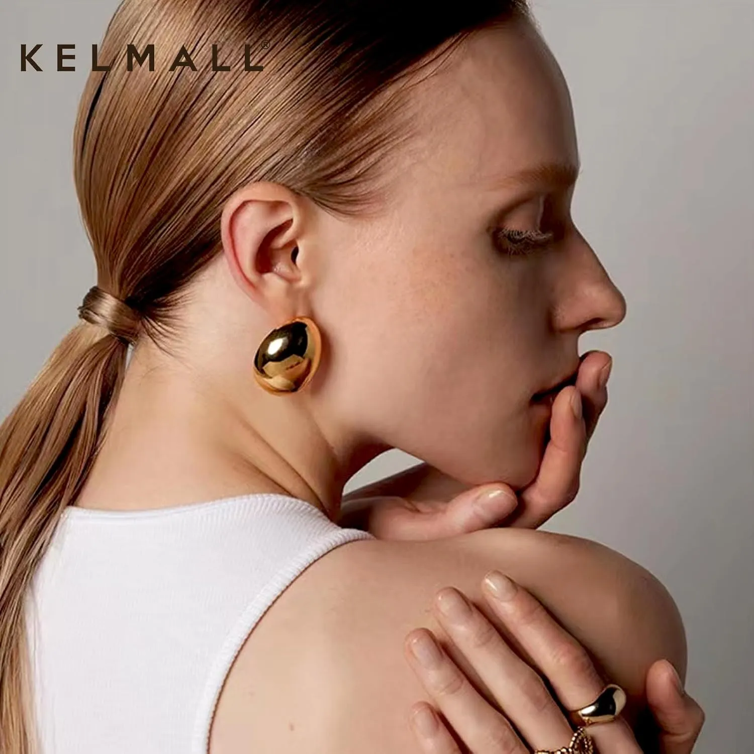 KELMALL 14K Gold Hoop Earrings for Women, Hypoallergenic Chunky Teardrop Round Non Tarnish Drop Statement Earrings for Sensitive Ears