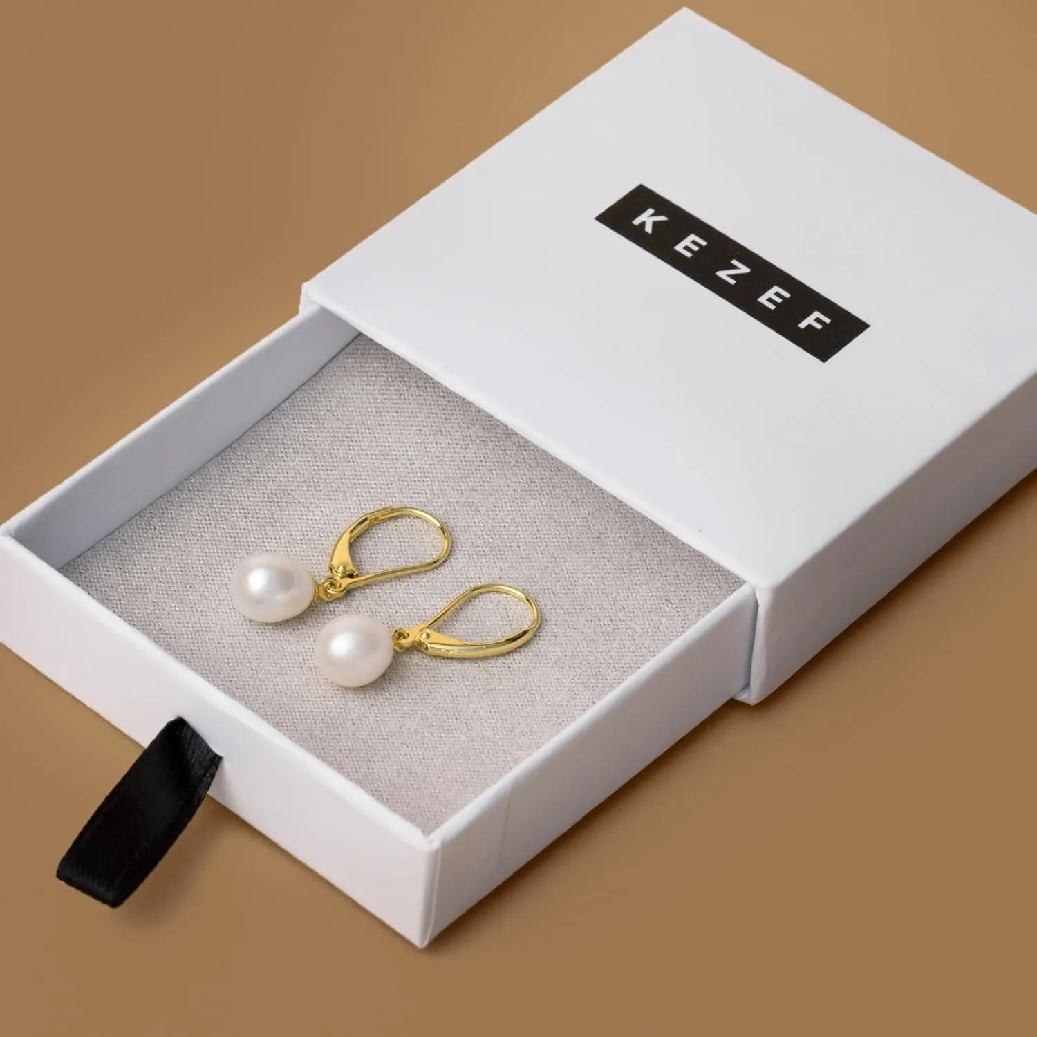KEZEF Freshwater Pearl Drop Earrings, 14K Gold Plated Sterling Silver, 7-8mm Silver Dangle Earring for Women, Leverback, Hypoallergenic Bridal Pearl Earrings for Women dangling jewelry bridesmaid
