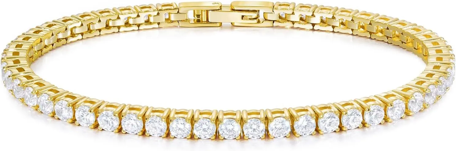 KissYan Tennis Bracelet for Women, 14K Gold Plated Classic Round Cubic Zirconia Simulated Diamond Bracelets Dainty Jewelry Gifts