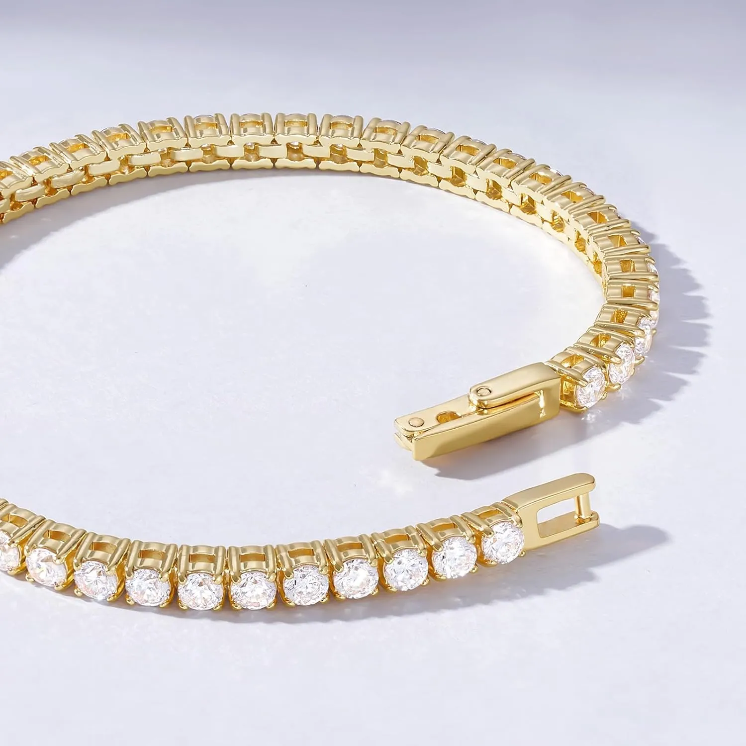KissYan Tennis Bracelet for Women, 14K Gold Plated Classic Round Cubic Zirconia Simulated Diamond Bracelets Dainty Jewelry Gifts
