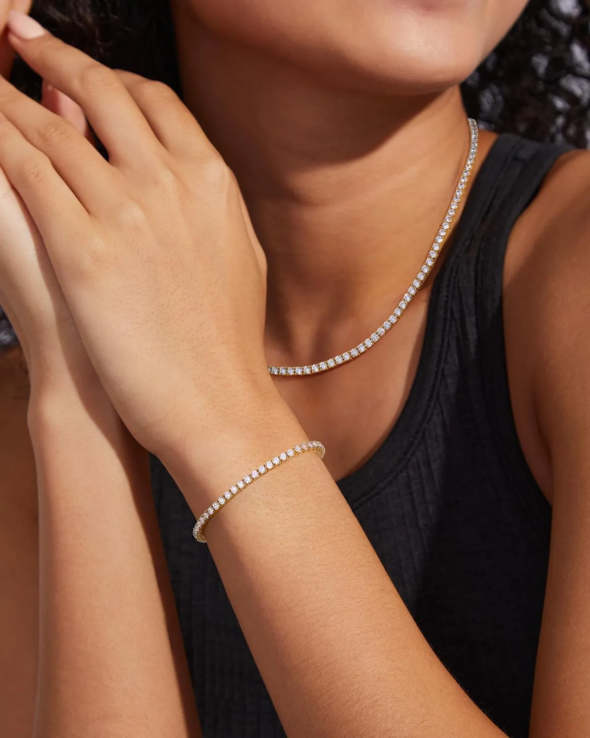 KissYan Tennis Bracelet for Women, 14K Gold Plated Classic Round Cubic Zirconia Simulated Diamond Bracelets Dainty Jewelry Gifts