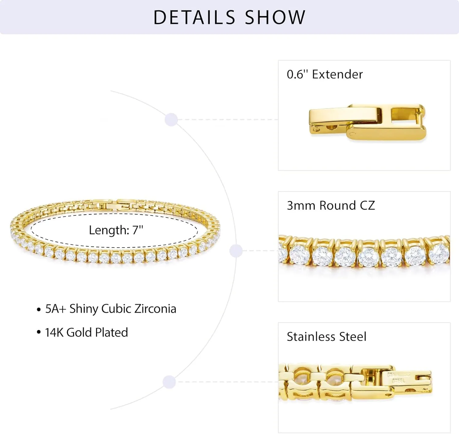 KissYan Tennis Bracelet for Women, 14K Gold Plated Classic Round Cubic Zirconia Simulated Diamond Bracelets Dainty Jewelry Gifts