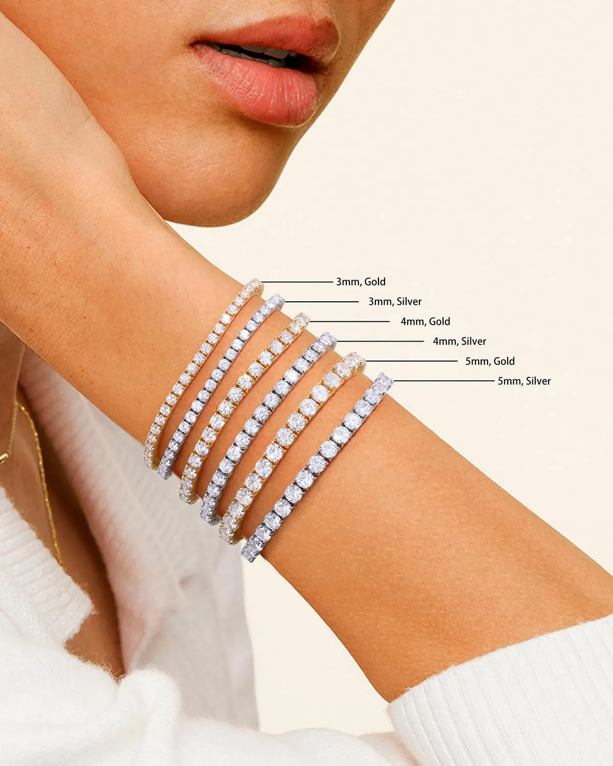 KissYan Tennis Bracelet for Women, 14K Gold Plated Classic Round Cubic Zirconia Simulated Diamond Bracelets Dainty Jewelry Gifts