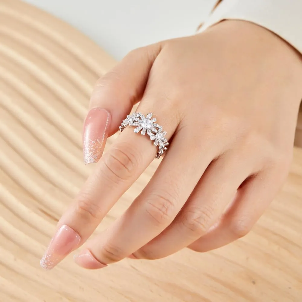 Kokoma Dainty Flower Ring for Women Sparkling Cubic Zirconia Daisy Open Statement Rings Pearl Chic Engagement Promise Ring Wrap Finger Band