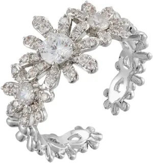 Kokoma Dainty Flower Ring for Women Sparkling Cubic Zirconia Daisy Open Statement Rings Pearl Chic Engagement Promise Ring Wrap Finger Band