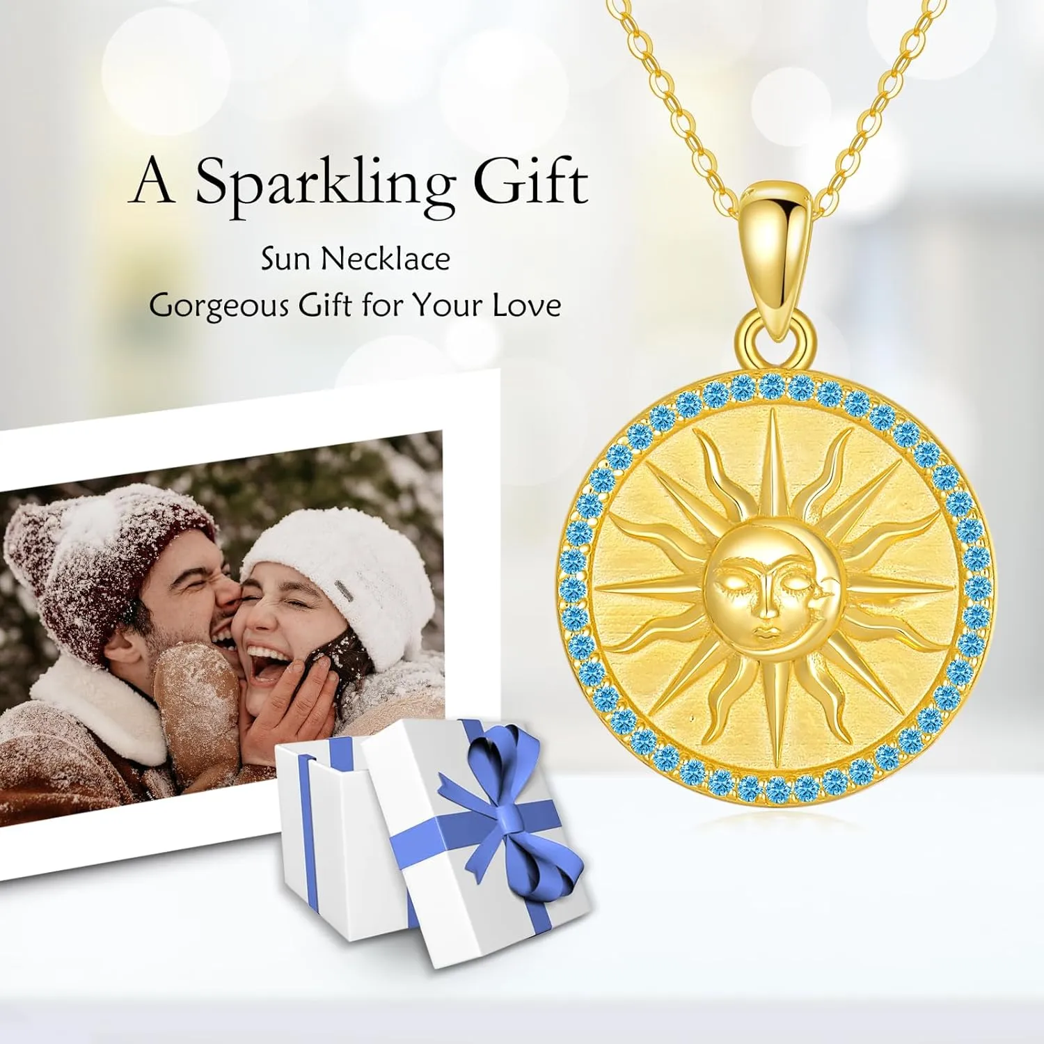 KQF Mothers Day Jewelry Birthday Gifts for Wife Mom Sun Coin Necklace for Women Gold Plated Coin Sun Pendant Birthstones Necklace Golden Celestial Jewelry Gift 925 Sterling Silver