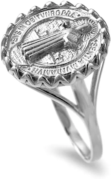 LA BLINGZ Sterling Silver Saint Benedict Women's Coin Medallion Ring