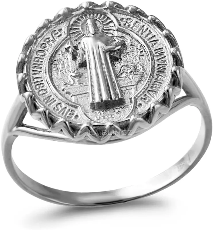 LA BLINGZ Sterling Silver Saint Benedict Women's Coin Medallion Ring