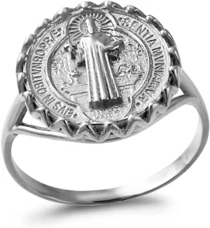 LA BLINGZ Sterling Silver Saint Benedict Women's Coin Medallion Ring