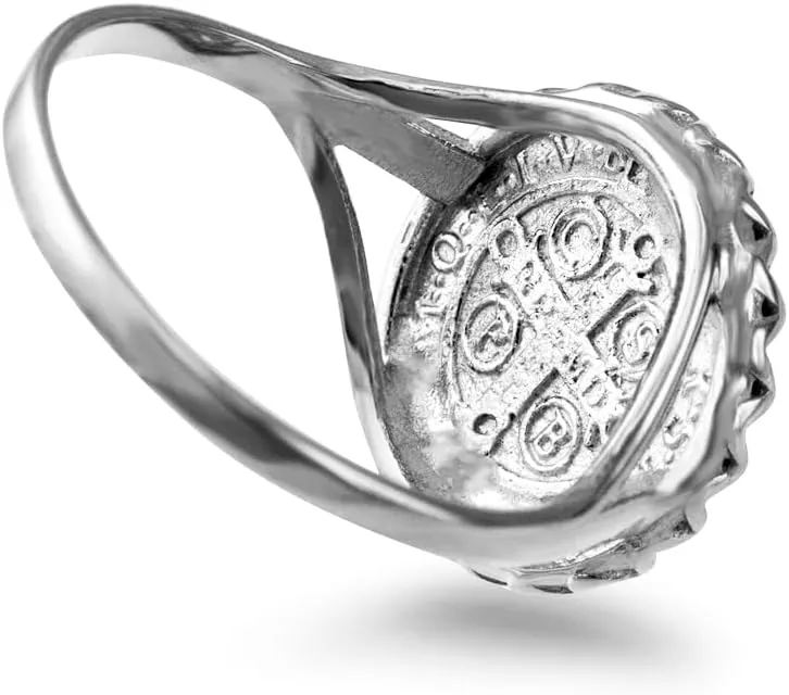 LA BLINGZ Sterling Silver Saint Benedict Women's Coin Medallion Ring