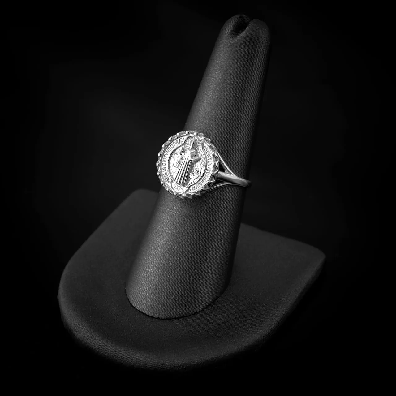 LA BLINGZ Sterling Silver Saint Benedict Women's Coin Medallion Ring