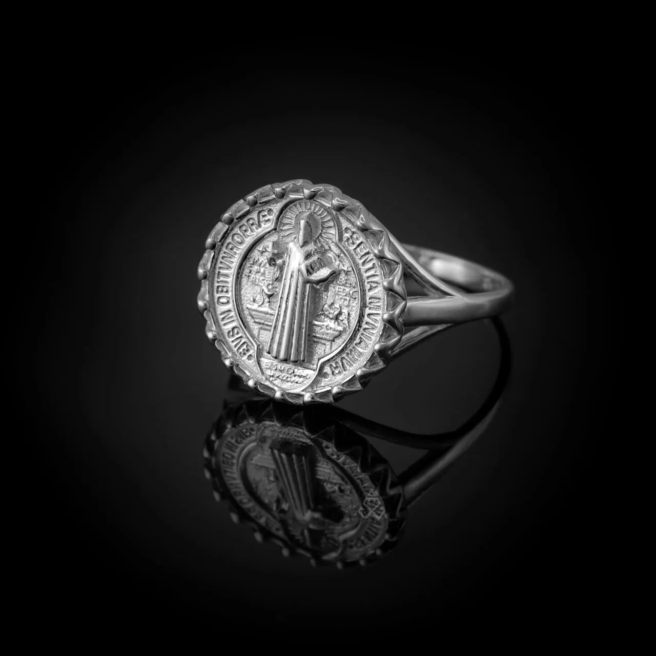 LA BLINGZ Sterling Silver Saint Benedict Women's Coin Medallion Ring
