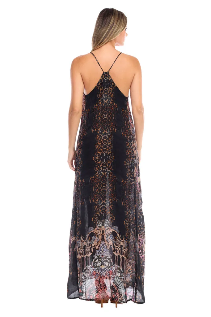 LA MODA MAUI NIGHTS ELEGANT MAXI POCKET DRESS IN VISCOSE SILK