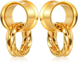 LADEMAYH Street-Chic Ear Plugs Tunnels Gauges, Stylish Two Stacked Rings Design, Hypoallergenic 316L Stainless Steel Gauge Earrings, Fashion Ear Piercing Jewelry for Women & Mens