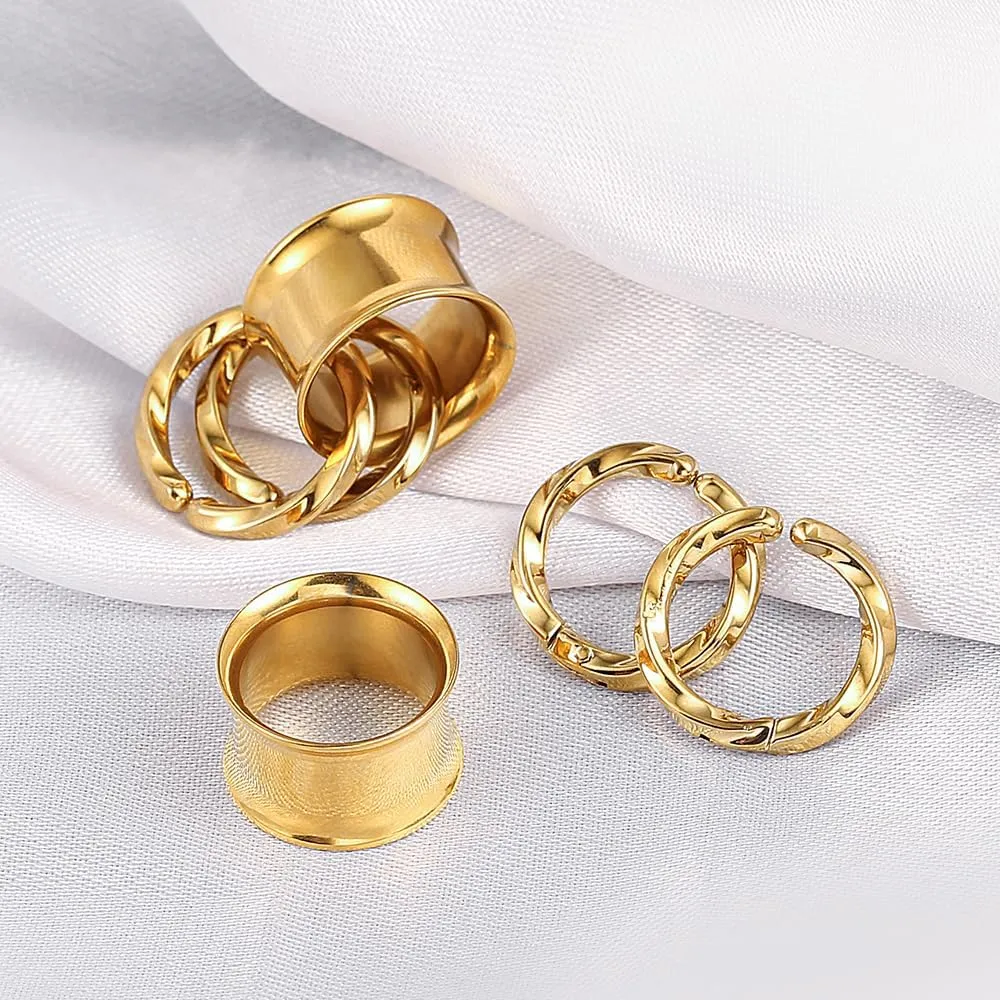 LADEMAYH Street-Chic Ear Plugs Tunnels Gauges, Stylish Two Stacked Rings Design, Hypoallergenic 316L Stainless Steel Gauge Earrings, Fashion Ear Piercing Jewelry for Women & Mens