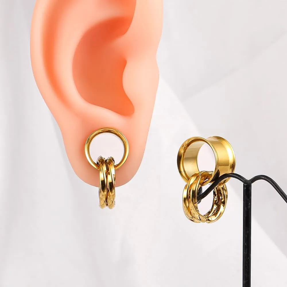 LADEMAYH Street-Chic Ear Plugs Tunnels Gauges, Stylish Two Stacked Rings Design, Hypoallergenic 316L Stainless Steel Gauge Earrings, Fashion Ear Piercing Jewelry for Women & Mens