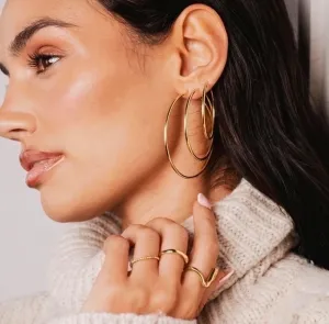 Large Gold Hoop Earrings for Women, 18K Gold Plated Hoop Earrings, Classic Round Design, Gift jewelry for her, Statement earrings, Hypoallergenic 40/50/60MM