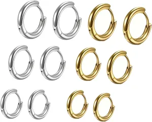 Laril 6 Pairs 18k Plated Stainless Steel Round Small Women Men Hypoallergenic Huggies Earrings Gold and Silver Hoop Earrings For Men Women | Trendy Chunky Huggie Jewelry | Perfect Gifts for Teen