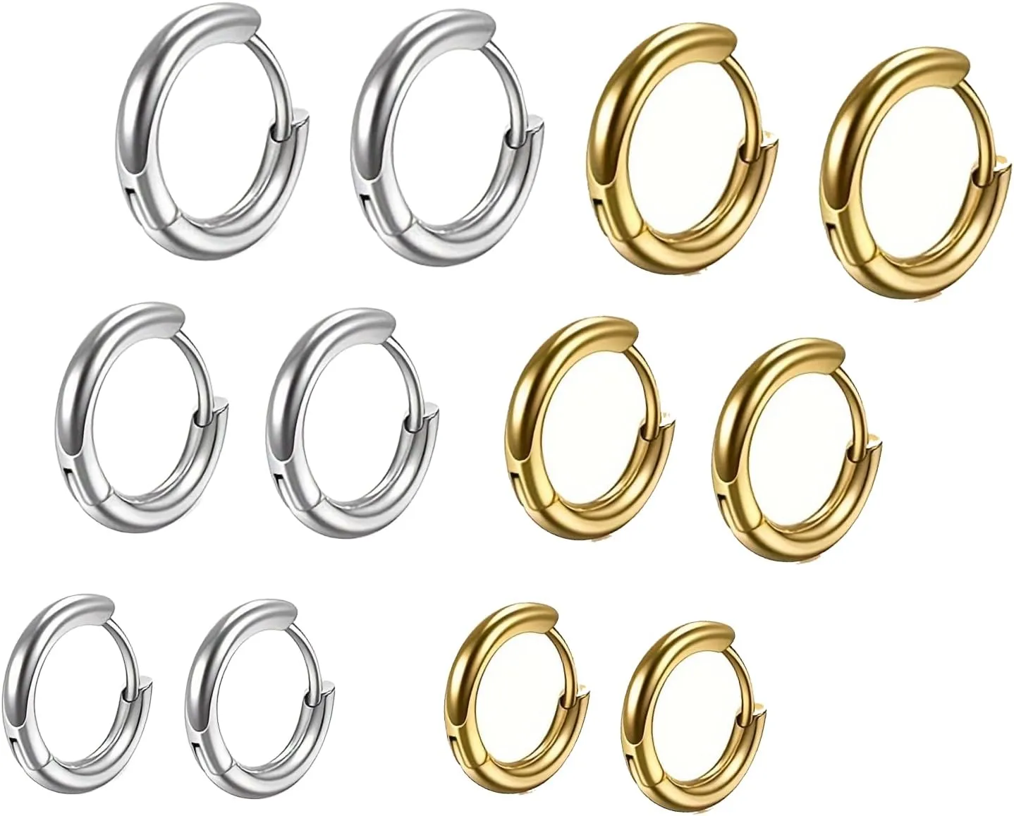 Laril 6 Pairs 18k Plated Stainless Steel Round Small Women Men Hypoallergenic Huggies Earrings Gold and Silver Hoop Earrings For Men Women | Trendy Chunky Huggie Jewelry | Perfect Gifts for Teen