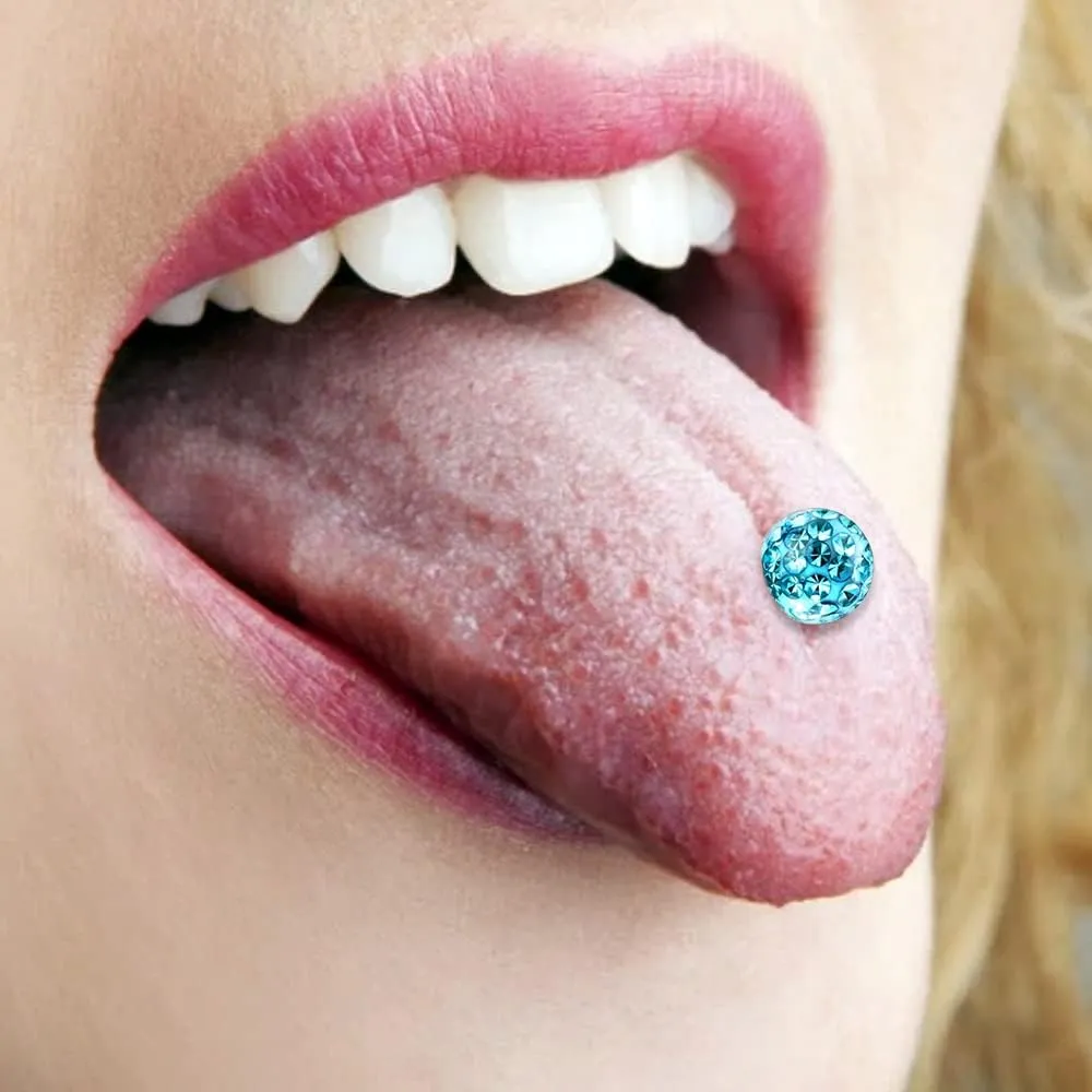 Lavender Epoxy Multi Crystal Stone Tongue Ring