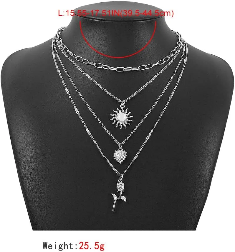Layered Crystal Sun Necklace for Women Gold Sun Choker Necklace Vintage Sun Pandent Necklace Beach Jewelry