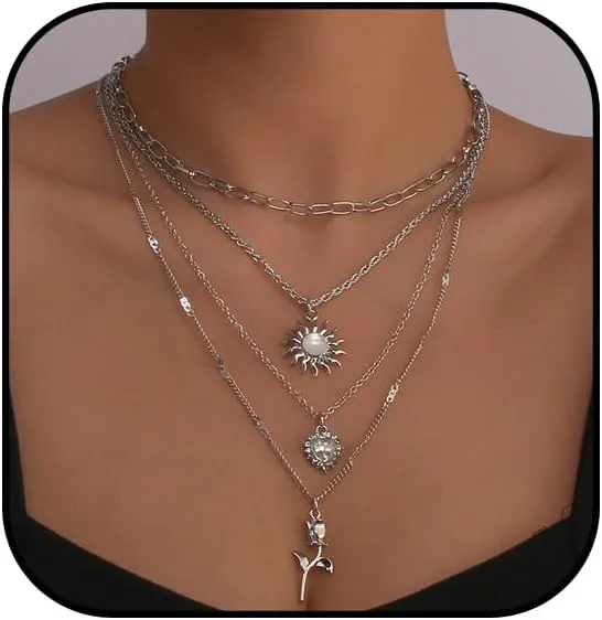 Layered Crystal Sun Necklace for Women Gold Sun Choker Necklace Vintage Sun Pandent Necklace Beach Jewelry