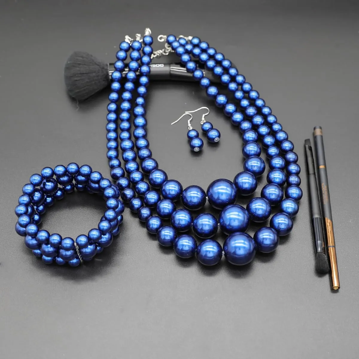 Layered Faux Pearl Necklace Set for Women Matching Earrings and Braclet with a Touch of Glamour Luxurious Shine Affordable Price-Perfect for any Occassion