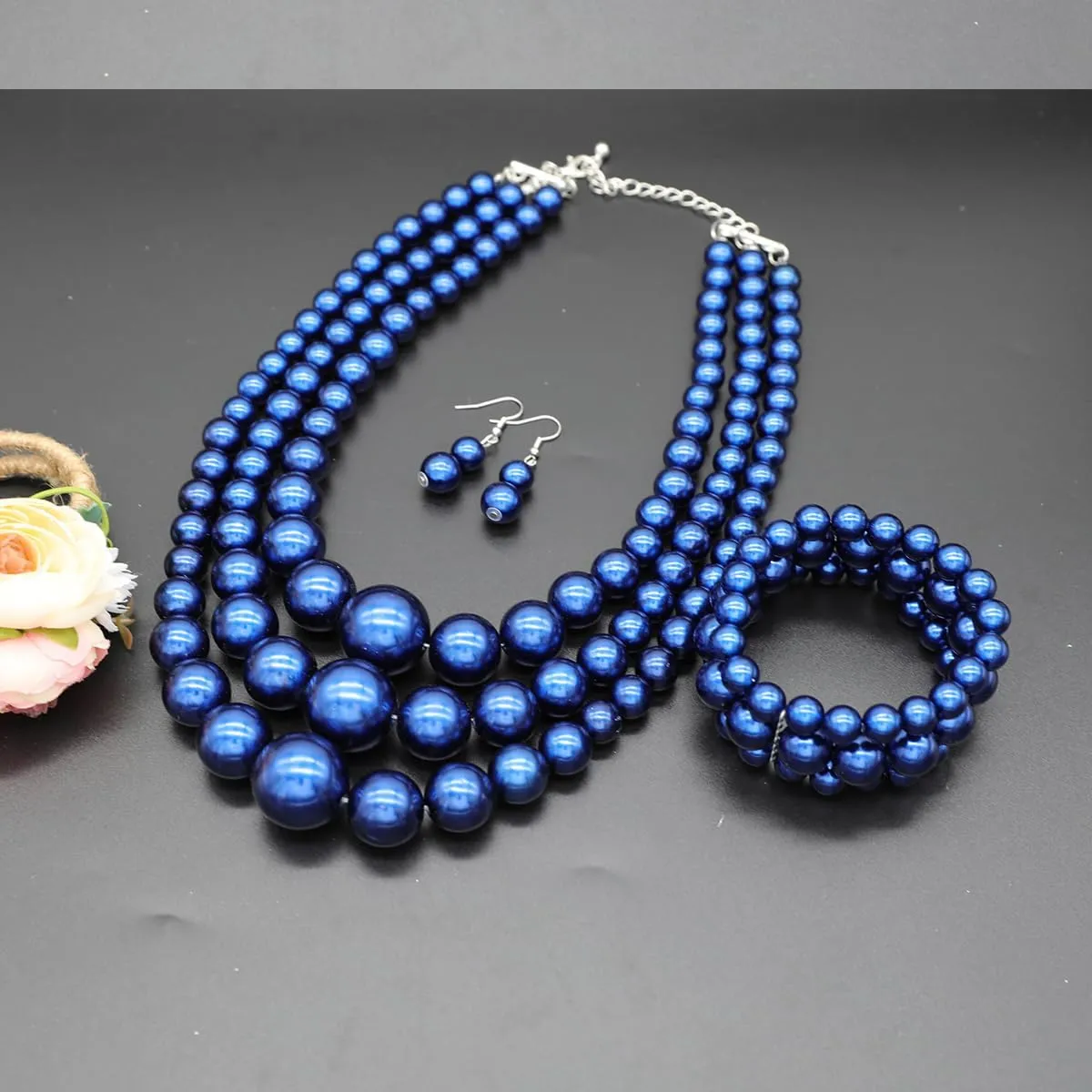 Layered Faux Pearl Necklace Set for Women Matching Earrings and Braclet with a Touch of Glamour Luxurious Shine Affordable Price-Perfect for any Occassion