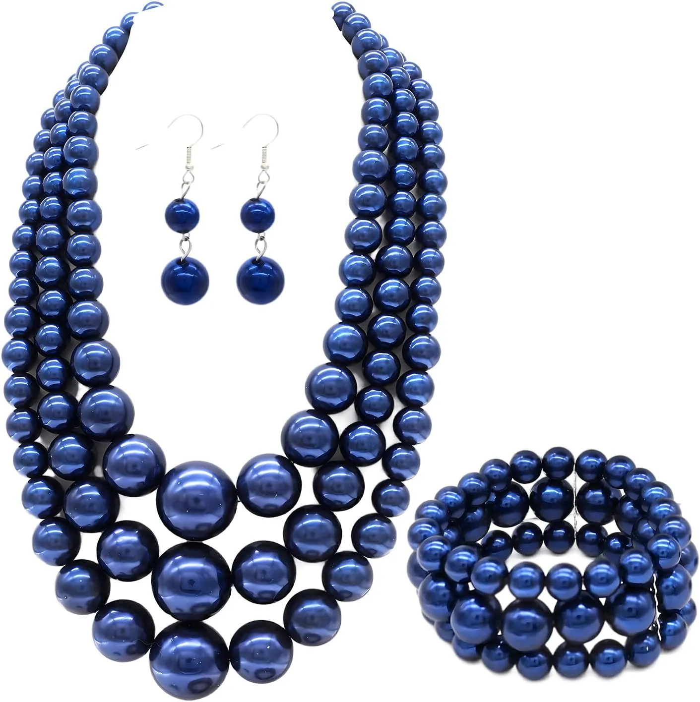 Layered Faux Pearl Necklace Set for Women Matching Earrings and Braclet with a Touch of Glamour Luxurious Shine Affordable Price-Perfect for any Occassion