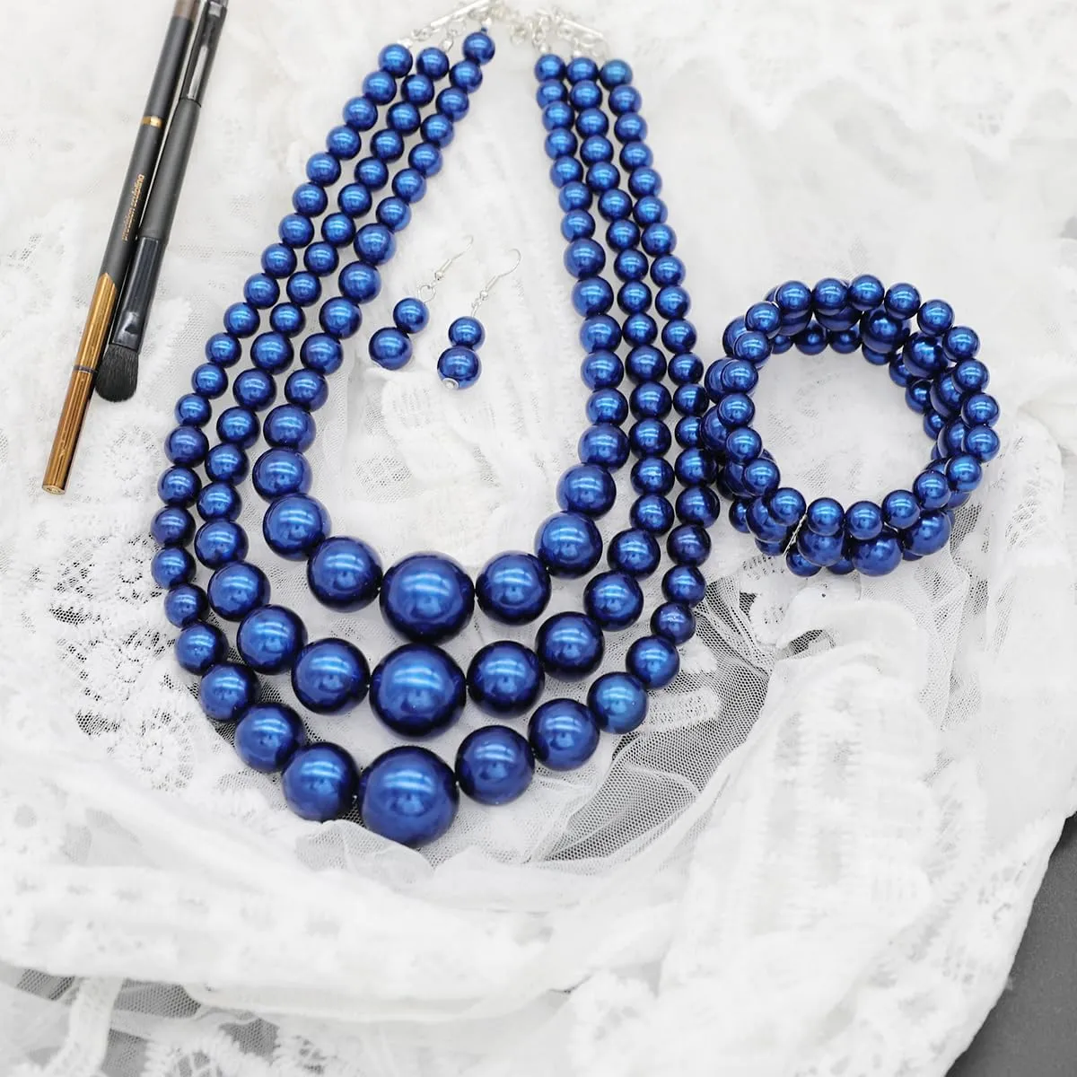 Layered Faux Pearl Necklace Set for Women Matching Earrings and Braclet with a Touch of Glamour Luxurious Shine Affordable Price-Perfect for any Occassion