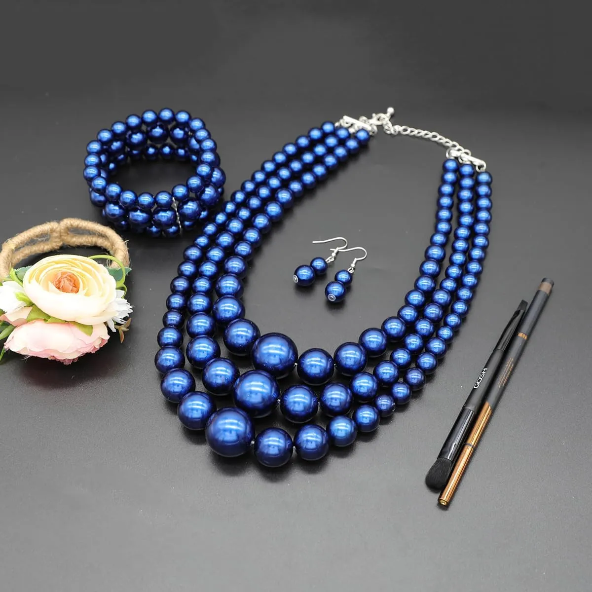 Layered Faux Pearl Necklace Set for Women Matching Earrings and Braclet with a Touch of Glamour Luxurious Shine Affordable Price-Perfect for any Occassion