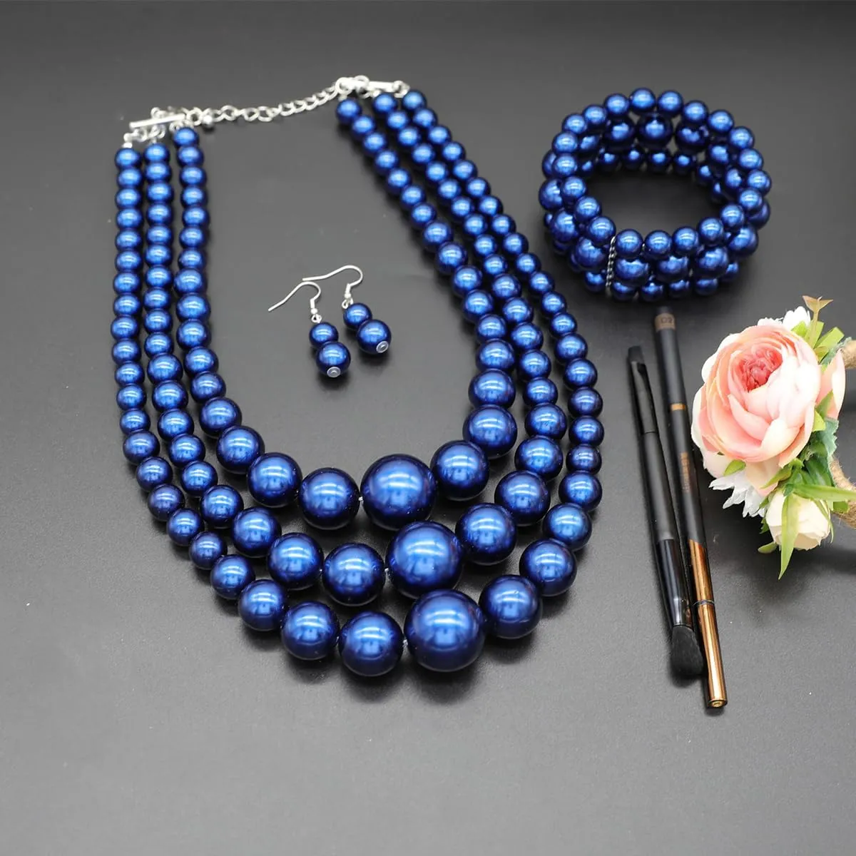 Layered Faux Pearl Necklace Set for Women Matching Earrings and Braclet with a Touch of Glamour Luxurious Shine Affordable Price-Perfect for any Occassion