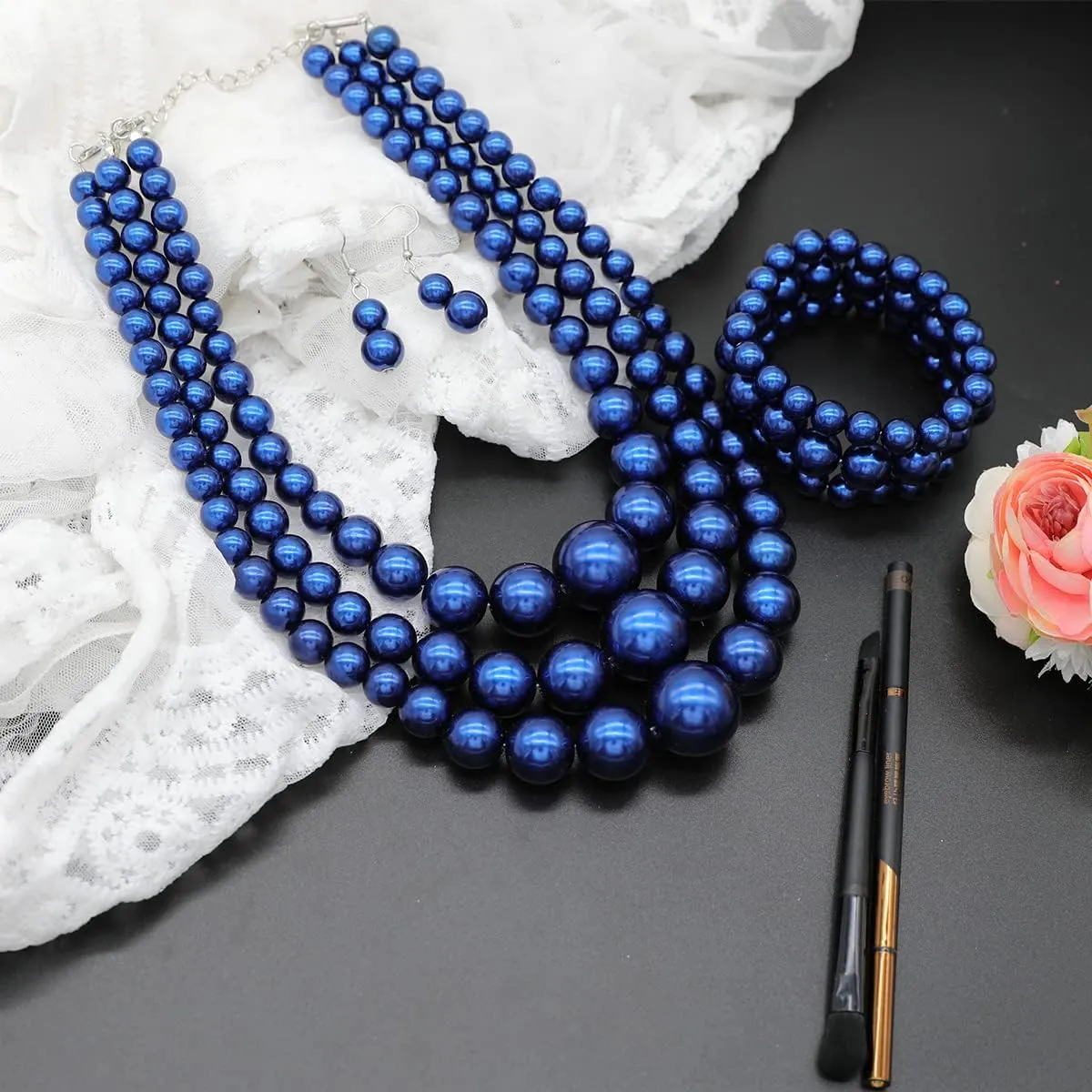 Layered Faux Pearl Necklace Set for Women Matching Earrings and Braclet with a Touch of Glamour Luxurious Shine Affordable Price-Perfect for any Occassion