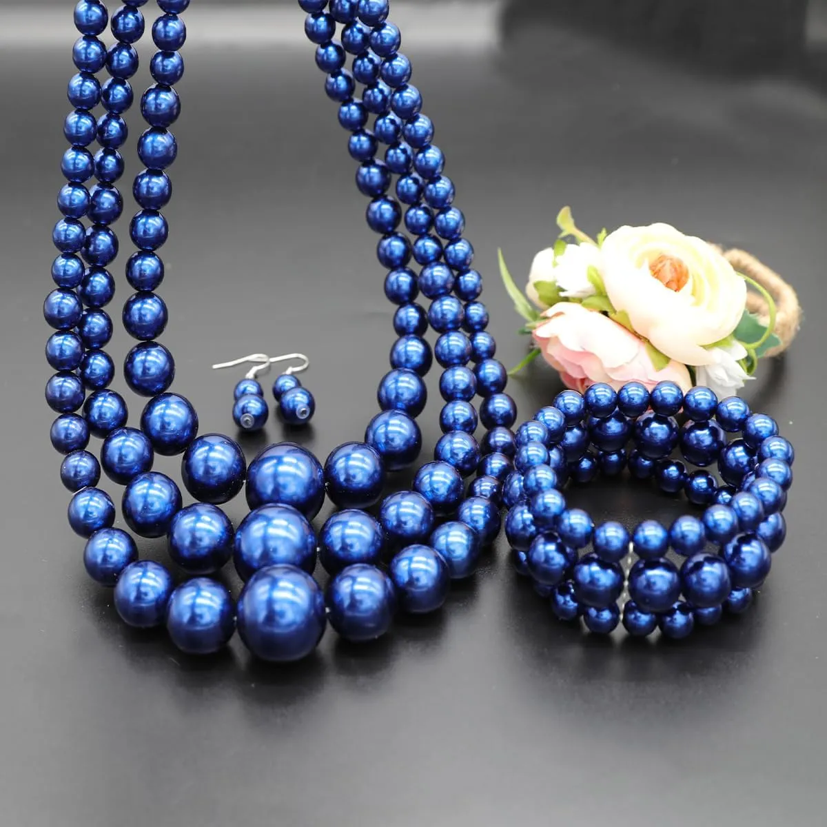 Layered Faux Pearl Necklace Set for Women Matching Earrings and Braclet with a Touch of Glamour Luxurious Shine Affordable Price-Perfect for any Occassion