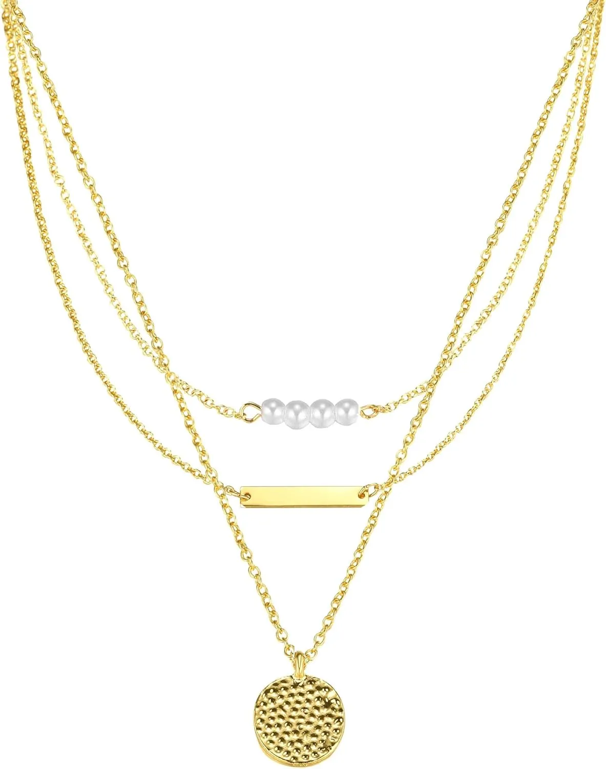 Layered Gold Necklaces for Women Dainty 14K Gold Pendant Pearl Choker Necklace with Full Moon Trendy Jewelry for Women