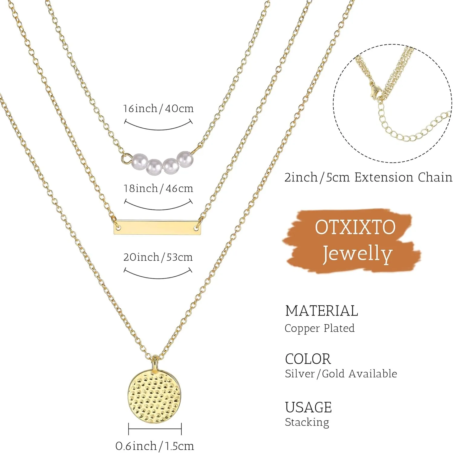 Layered Gold Necklaces for Women Dainty 14K Gold Pendant Pearl Choker Necklace with Full Moon Trendy Jewelry for Women