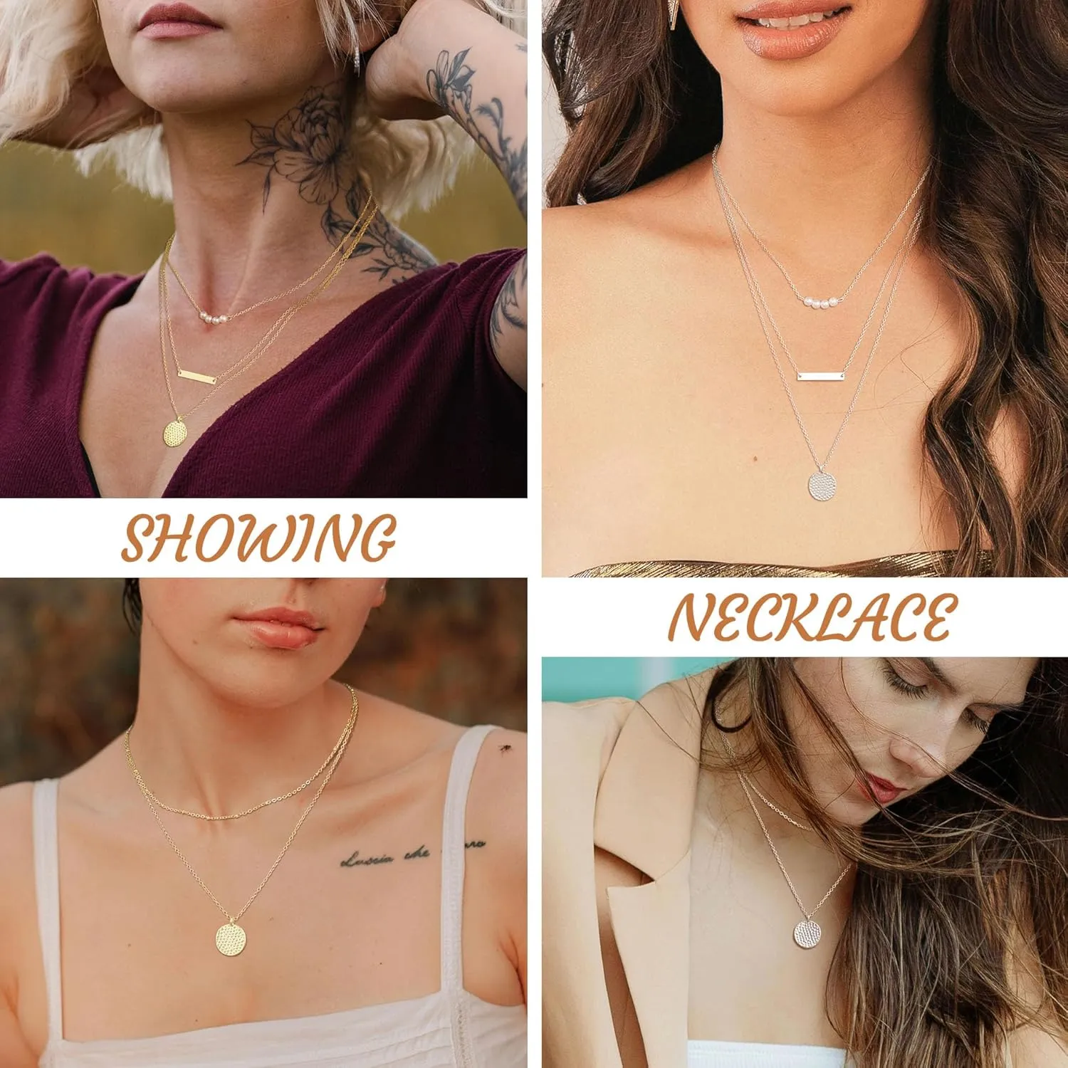Layered Gold Necklaces for Women Dainty 14K Gold Pendant Pearl Choker Necklace with Full Moon Trendy Jewelry for Women